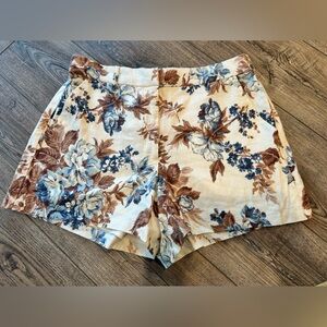 NWT Abercrombie & Fitch Cream Floral Linen-Blend Shorts Large
